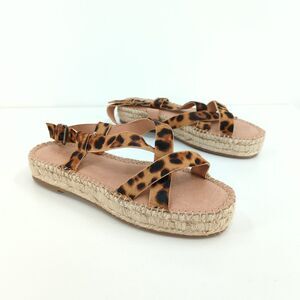 Madewell Women 8 The Malia Espadrille Sandals Brown Leopard Print Calf Hair NEW